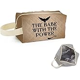 SuoSycorax Babe with Power Printed Quilted Makeup Pouch for Women - Velvety Polyester Cosmetic Organizer w/Triple Compartments, Travel & Makeup Brush Holder