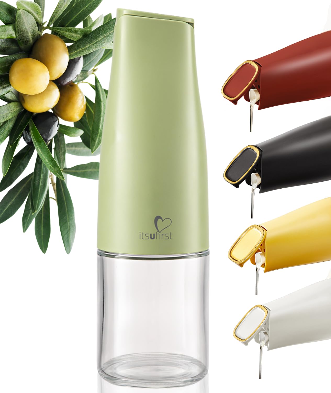 itsufirst® Olive Oil Dispenser Bottle 500ml (Pack Of 1), Auto Flip, Non Drip, Leak Proof, Glass Oil Bottles For Kitchen, Vinegar Drizzler for Cooking, Olive oil Pourer, Pack Of 1, Meadow (Green)