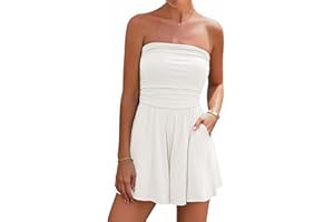 BTFBM Womens Romper 2026 Spring Summer Strapless Tube Tops Beach Vacation Clothes Boho Loose Shorts Jumpsuits Pockets