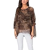 Vanbuy Womens Summer Printed Batwing Sleeve Top Chiffon Poncho Casual Loose Sheer Blouse Shirt