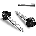 Bnuok Metal Roofing Screws #10 × 1 1/2 Inch, 64pcs Black Ruspert Coating Hex Head Sheet Metal Roof Screws, Self Starting Metal to Wood Siding Screw, EDPM Rubber Washers