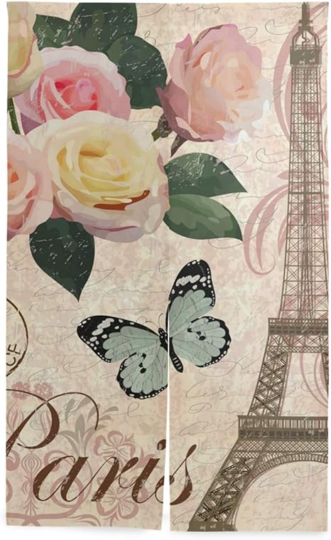 Amazon パリエッフェル塔花パリ のれん おしゃれ 目隠し 暖簾 ロング 遮光 のれん 玄関 キッチン リビング 飲食店 出入り口 幅86cm X 丈143cm のれん オンライン通販