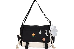 PRLINJSK Cute Messenger Bag for Teen Girls Women, Kawaii Crossbody Shoulder Purse with Pins and Stuffed Pendant Gift