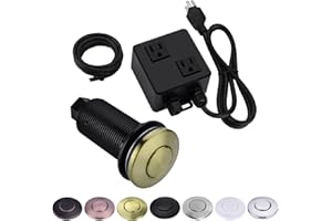BESTILL Sink Top Garbage Disposal Air Switch Kit with Dual Outlet - UL Listed, Brushed Gold 3.6" Long Push Button with Brass Cover, Compatible with Disposer and Dishwasher