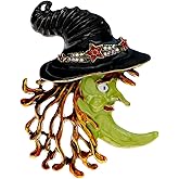 Rhinestone Witch Hat Brooch Pin for Women Unisex Gold-Toned Exaggerated Fashion AB Crystal Green Witchcraft Brooches Lapel Pins Bag Suit Dress Accessories Red Halloween Jewelry