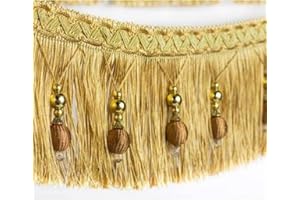 Yalulu 4 Yard x 3.9 Inch Braided Beads Hanging Ball Tassel Fringing Trimmings Fringe Trim Ribbon for Curtain Table Home Accessories DIY Decoration (Gold)