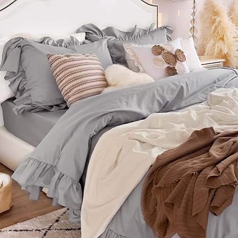 Amazon アンティーク風掛け布団カバー グレー無地 枕カバー シングル 寝具カバーセット オンライン通販