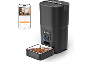 PAPIFEED Automatic Cat Feeder 6L 2.4G WiFi Smart Pet Feeder with Camera & Two-Way Audio, Adjustable Angle, Easy to Clean Detachable Feeding Schedule 1-10 Meals Per Day for Cats & Small Dogs - Black