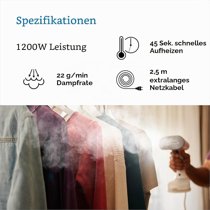 QuickStyle 5 GS5011PU Dampfglätter, Dual FreeGlide 3D Technologie, FastSteam Technologie, Steamer, Dampf 22 g/min, Wassertank 150 ml, 2,5 m Kabellänge, in 45 Sekunden bereit, 1200W, Weiß/Violett