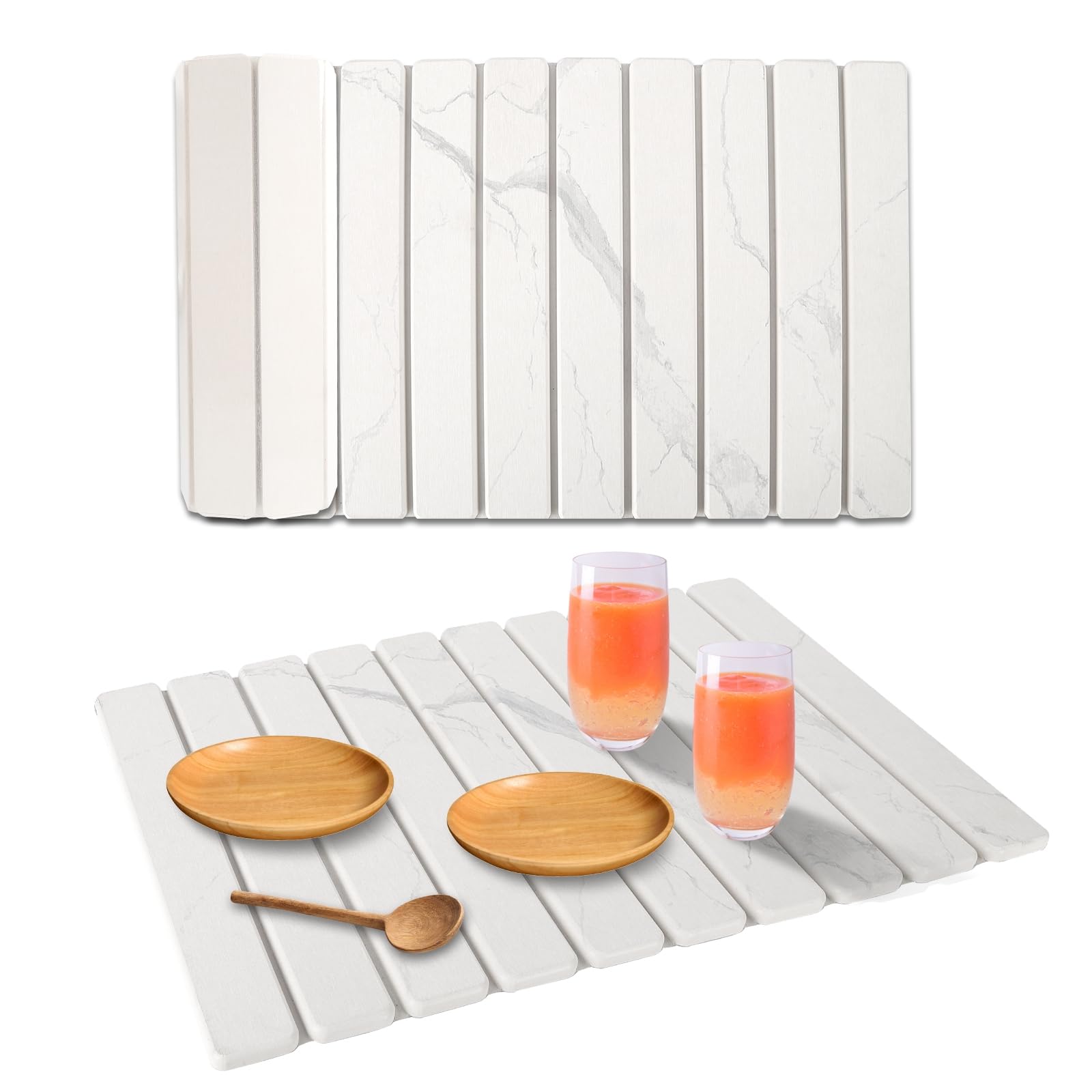 Photo 1 of Stone Dish Drying Mat for Kitchen Counter, 24''×15'' White Marble Dishes Drying Matt Kitchen Counter, Absorbent Diatomaceous Earth Bath Quick Dry Mats for Tableware, Bottles and Cup