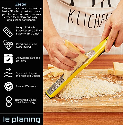 Zester For Kitchen,Cheese,Giner, Spice,Lemon Citrus Grater With Ergonomic Handle,Cover&Cleaning Brush (Yellow) - Thumbnail 5