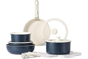 CAROTE 15pcs Pots and Pans Set, Nonstick Cookware Set Detachable Handle, Induction Kitchen Cookware Sets Non Stick with Removable Handle, RV Cookware Set, Oven Safe, Dark Blue