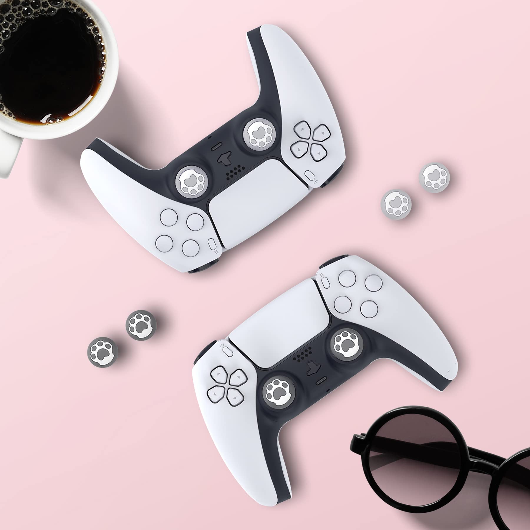 PlayVital Joystick Caps for PS5, Stick Attachments for PS4, Caps for Xbox Series X&S, Thumbstick Accessories for Xbox One, Analogue Stick Caps for Switch Pro Controller, Cat Paw (Grey & Light Grey)