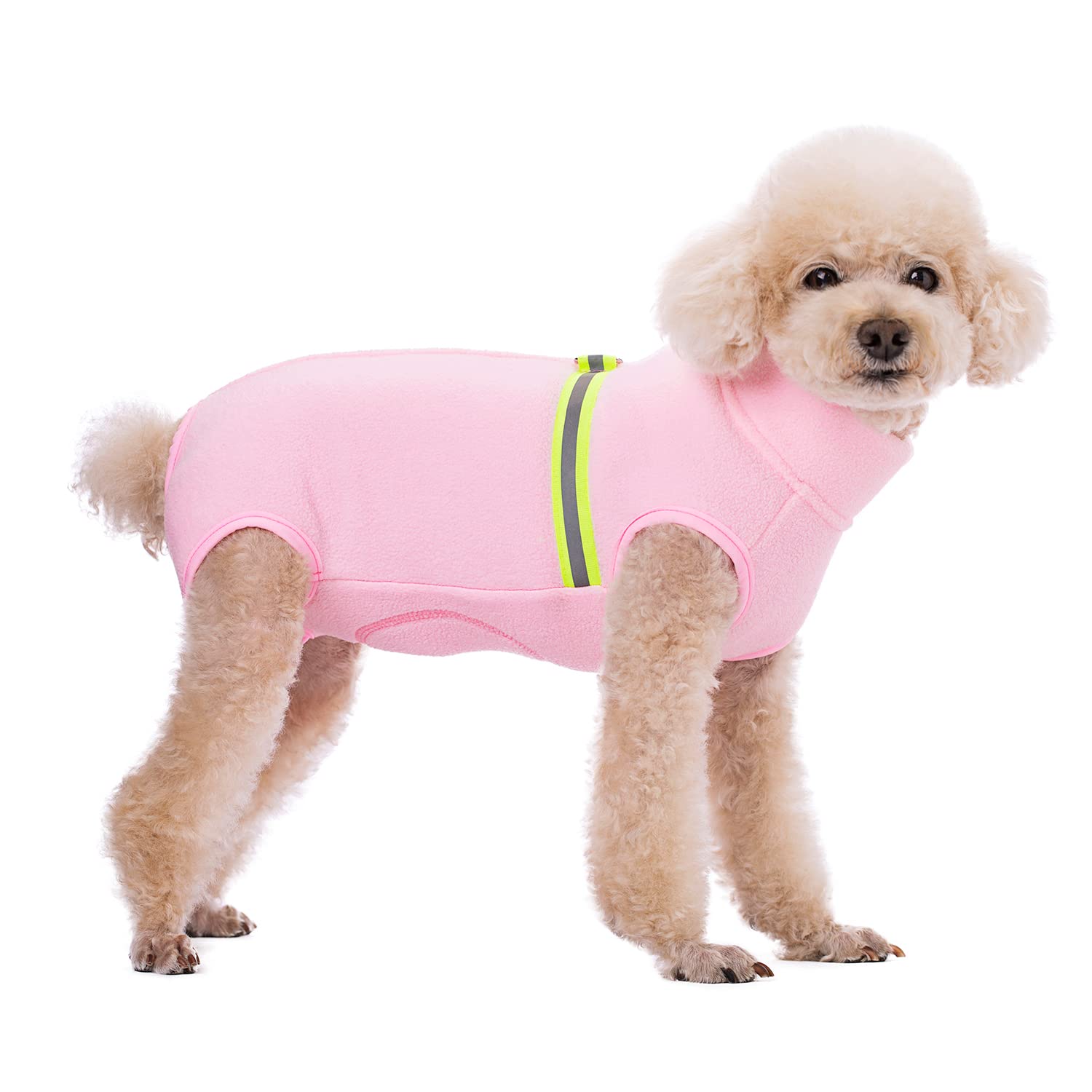 BT Bear Cosy Polar Fleece Coat for Dogs, Full body Jacket, Dogs Onesie With D Ring, Zipper with Reflective Jumpsuit, Winter Clothes for Pet Dog Outdoor or Indoor Small Medium Dogs (Light Pink,XXL)