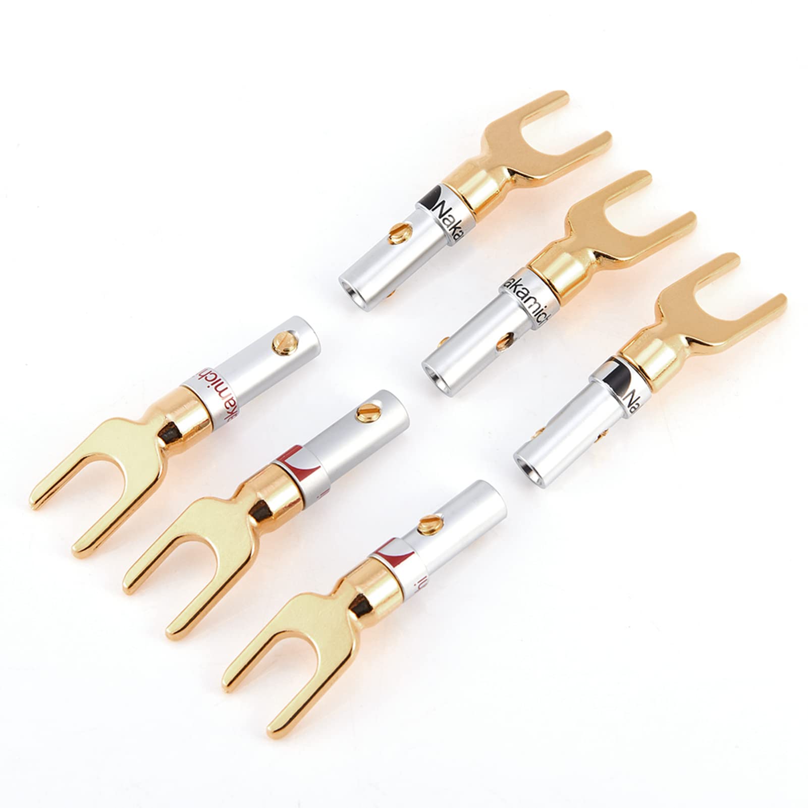 Set of 6 Speaker Spade Connetor, Solder Free Gold Plated 4mm Banana U Fork Speaker Wire Connector Spade for Speaker Repair Kit