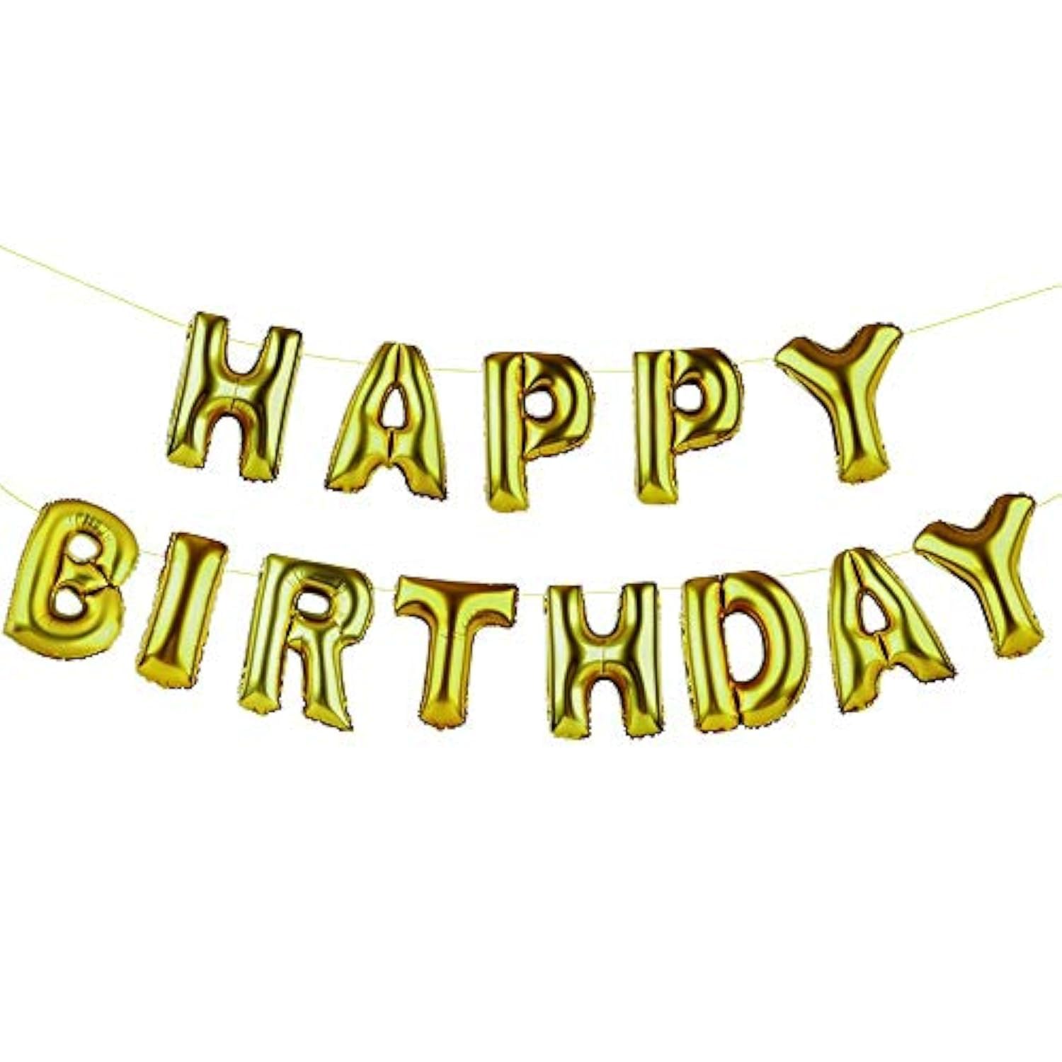 Talking Tables Party Time Happy Birthday Golden Balloon Banner Bunting, Fabric