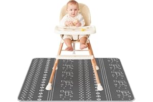 Innokids Baby Splat Mat for Under High Chair 51 x 51 Inch Waterproof and Washable Splash Mat Anti-Slip Floor Protector Under Highchair Mess Prevention (51" x 51", Grey Geometry)