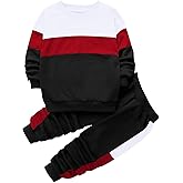 Babioboa Boy's 2 Piece Active Tracksuit Sets Casual Pullover Sweatsuit Color Block Long Sleeve Sweatshirts & Jogger Pants