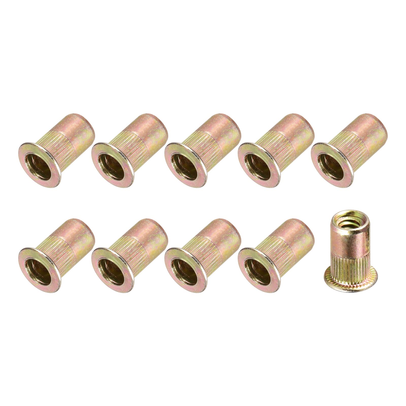 METALLIXITY Rivet Nuts (#10-24) 20Pcs, Carbon Steel Zinc Plated Threaded Insert Nuts - for Furniture Mechanical Fasteners, Gold Tone