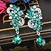 BriLove Women's Wedding Bridal Dangle Earrings Bohemian Boho Crystal Flower Chandelier Teardrop Bling Earrings Emerald Color Silver-Tone