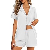 Ekouaer Womens Pajama Sets 2 Piece Cotton Pjs Button Down Sleepwear Short Sleeve Lounge Set with Pockets