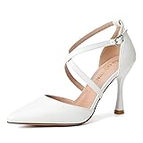 Odisen White Closed Toe Heels for Women Strappy