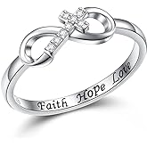 Inspirational Jewelry 925 Sterling Silver Engraved Faith Hope Love Cross Infinity Ring for Women