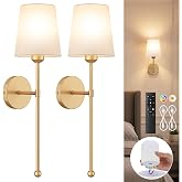 Battery Operated Wall Sconces, Gold, 2 Pack with Magnetic Bulbs,RF Remote | 12000mAh,Stepless Dimming & Tunable Color Temp,7 