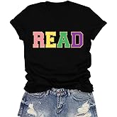 LuxLass Womens Reading Shirts Read Printing T-Shirt Reader Tee Teacher Tops