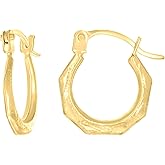 14kt Yellow Gold Womens Patterned Octagon Hoop Earrings
