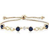 Gem Stone King 18K Yellow Gold Plated Silver Adjustable Infinity Bracelet For Women Round Blue Sapphire and Moissanite (2.47 Cttw)