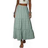 BLENCOT Long Skirts for Women Boho Crochet Lace High Waisted A-Line Cotton Tiered Maxi Skirt