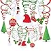 30 Pcs Christmas Hanging Swirl Decorations Party Swirls Foil Hanging Ceiling Décor Swirl Streamers with Cutouts of Christmas Trees Hats Snowmen Stockings Holly Leaves Merry Christmas Cards for Holiday Party Supplies Photo Booth Backdrop