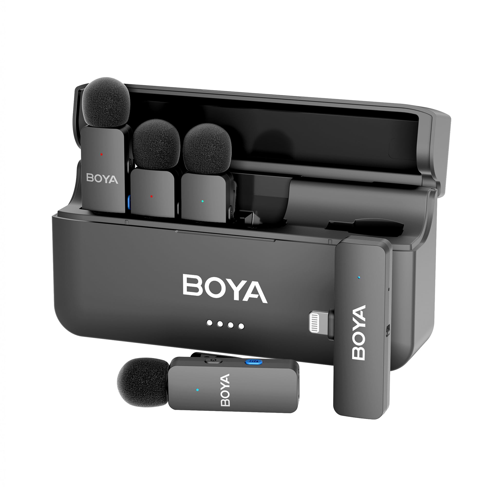 BOYA BY-V4D Mini Wireless Lavalier Microphone for iPhone Smartphone, 4 Clip-On Wireless Lapel Mics for Video Recording Podcast Interview Streaming Vlog YouTube