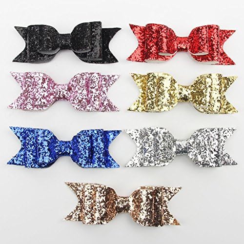 Large Gold Glitter Fabric Bow Hair Clip For Baby Girls Hair Accessories 7 pieces/lot