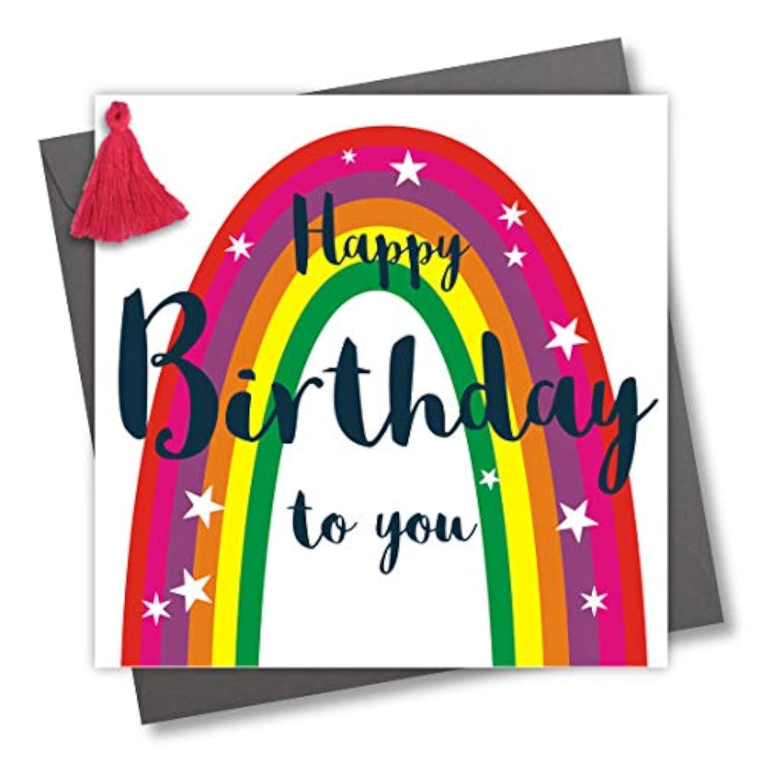 Claire Giles Greeting Cards, Happy Birthday Card, Rainbow Design Birthday Greeting Card, Embellished with a Colourful Tassel