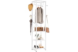 IBUYKE Coat Rack with Shelves, Freestanding Hall Tree with 3 Shelves and 8 Hooks, Industrial Clothes Stand for Entryway, Hall