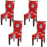 Set 4 Coprisedie Elasticizzati Natale Babbo Natale Rosso – Fodere Rimovibili Per Sedia Da Pranzo, Proteggono Da Macchie E Animali, Adatti A Sedie Parsons 45-55 Cm