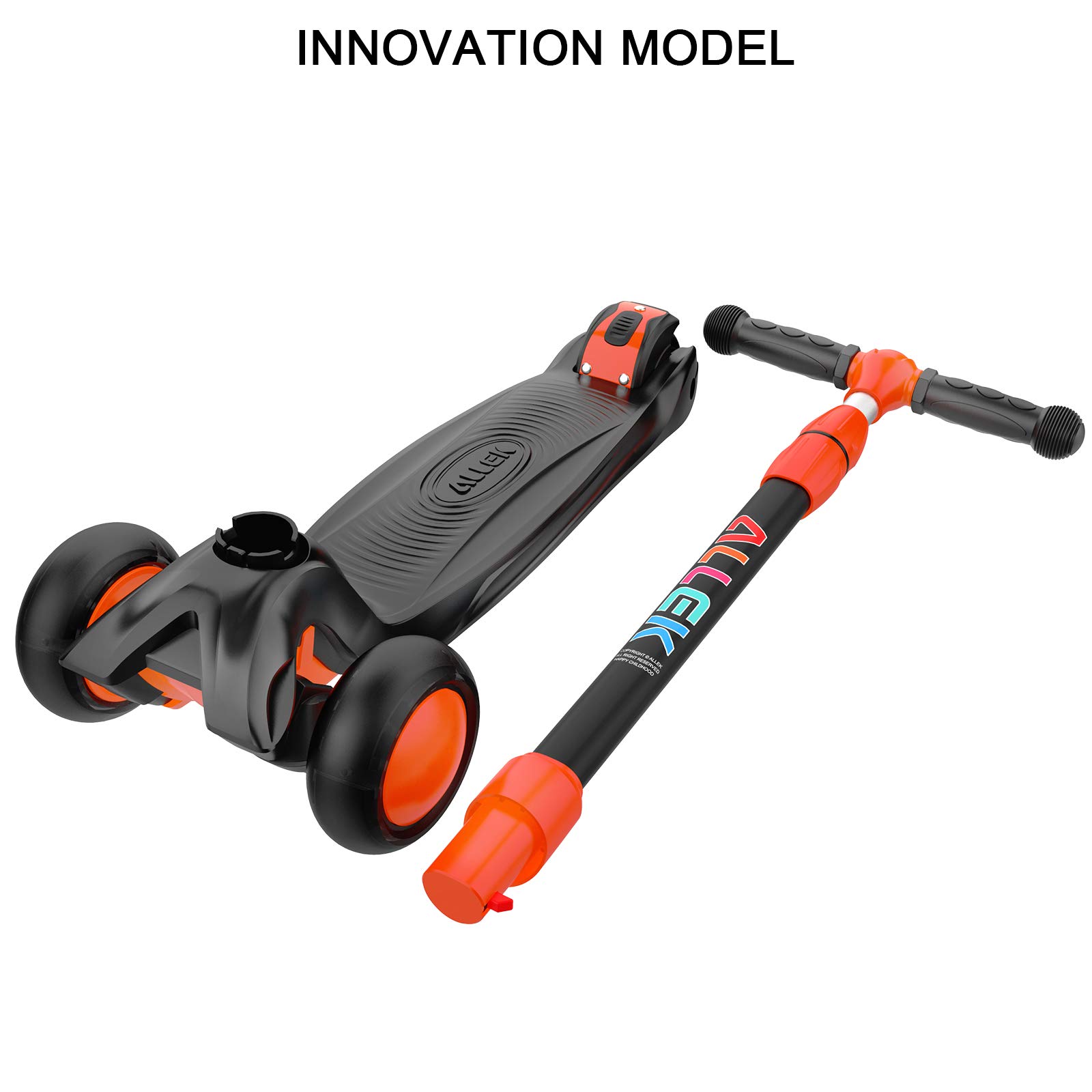 Allek Kick Scooter B03, Lean 'N Glide 3-Wheeled Push Scooter with Extra Wide PU Light-Up Wheels, Any Height Adjustable Handlebar and Strong Thick Deck for Children from 3-12yrs (Black-Red)