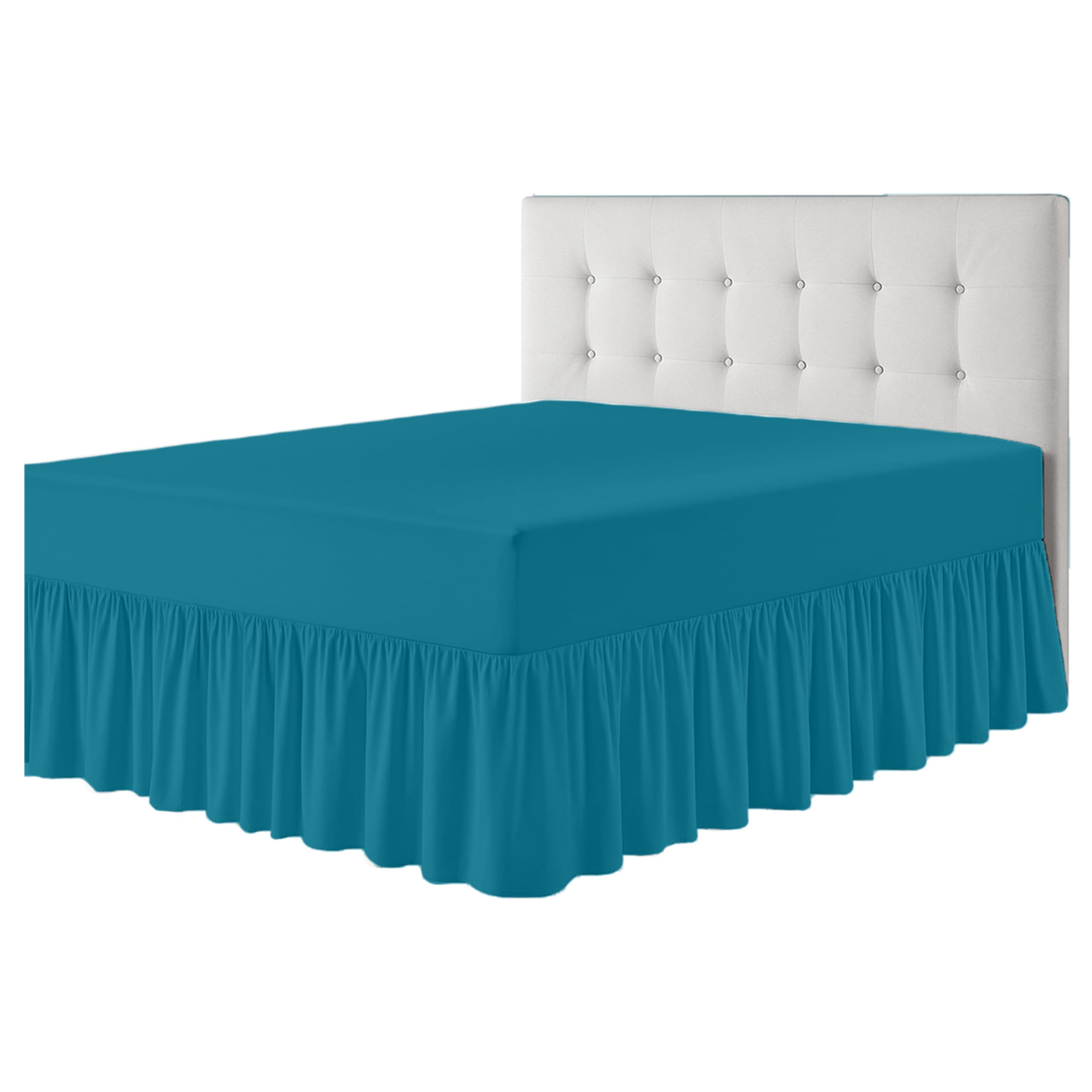 Rohi Deep Fitted Valance Sheet Double Bed - Easy Care Plain Dyed Valance Fitted Sheet with 30cm Deep Frill - Hypoallergenic - Fit over Mattress (Double, Teal) โ image 1