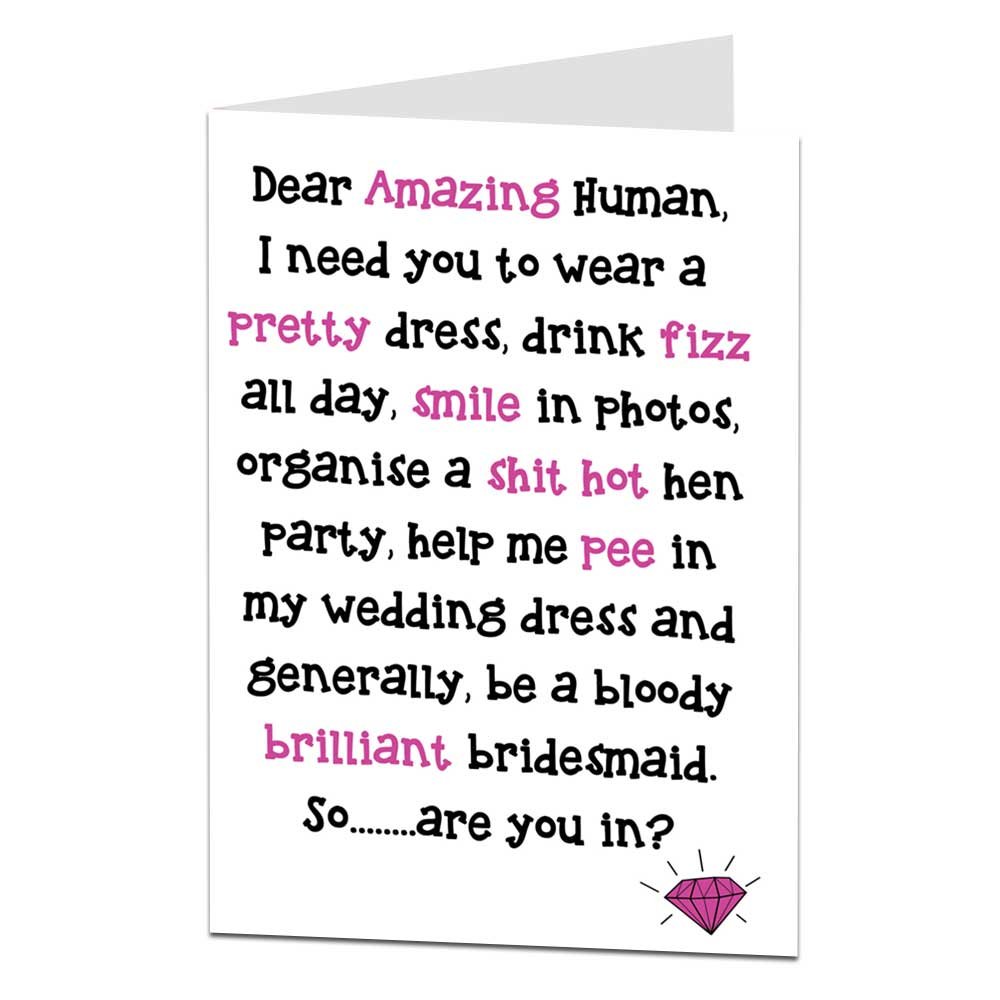 Funny Will You Be My Bridesmaid Cards Dear Amazing Human Design
