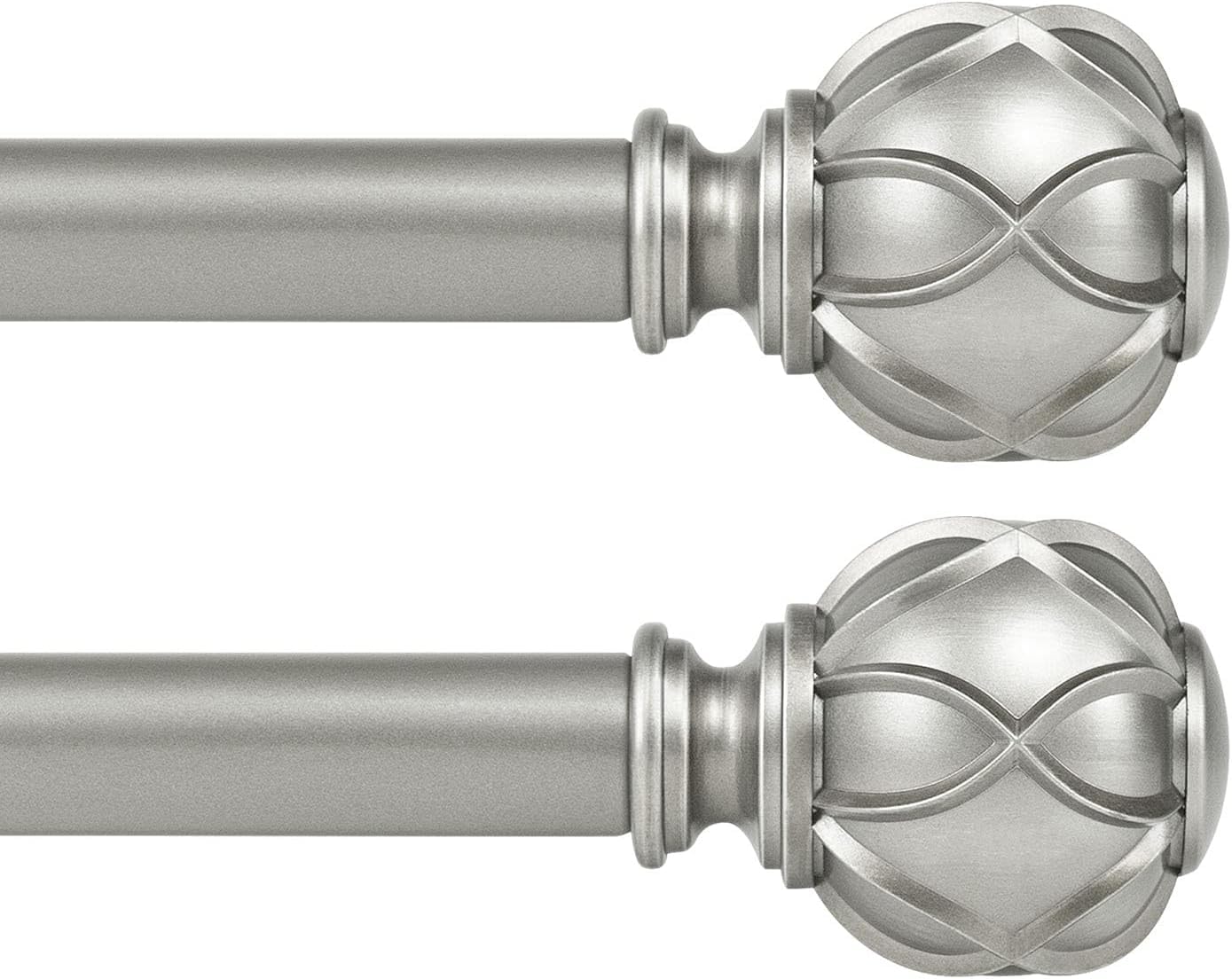 Photo 1 of KAMANINA 2 Pack Curtain Rods for Windows 48 to 84 Inch, Antique Silver Heavy Duty Curtain Rod Adjustable, 7/8 Inch Single Decorative Drapery Rods 32 to 86 Inch(2.6-7.1Ft), Netted Texture Finials