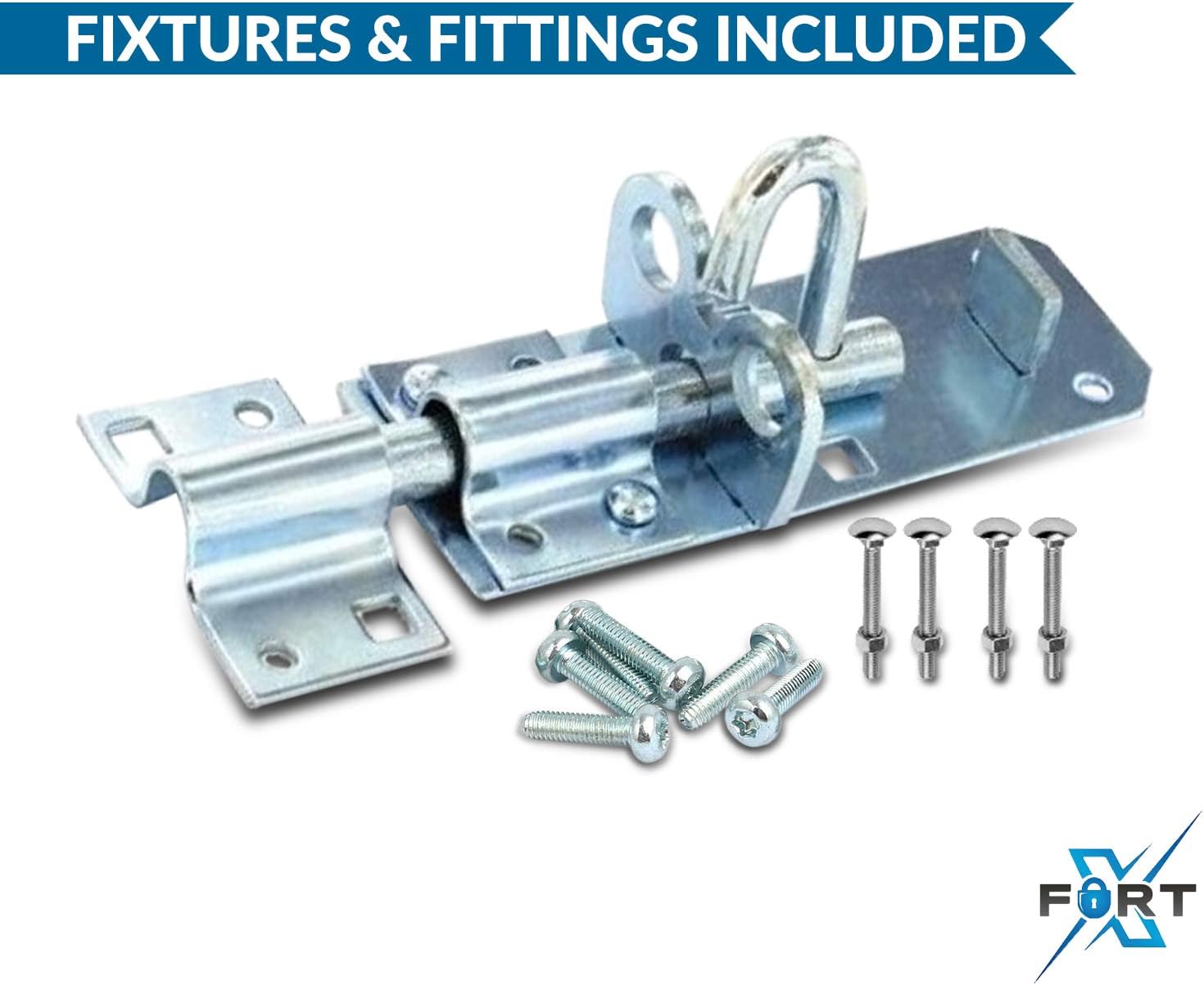 XFORT® 2 Pack Brenton Strong Sliding Lockable Padbolt 150mm (6") Ideal for use with Shed Doors Gates and Outhouse Doors (150mm, Zinc) - Image 3