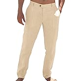 Runcati Mens Casual Pants Elastic Waist Cotton Linen Pants Pleated Loose Fit Lightweight Beach Yoga Trousers
