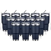 MEWAY 30oz Insulated Tumbler With Lids and Straws,Stainless Steel Double Vacuum Coffee Tumbler Cup, Brush, Durable Powder Coated Coffee Cup for Cold & Hot Drinks, Office, Travel(Navy,12 PACK)
