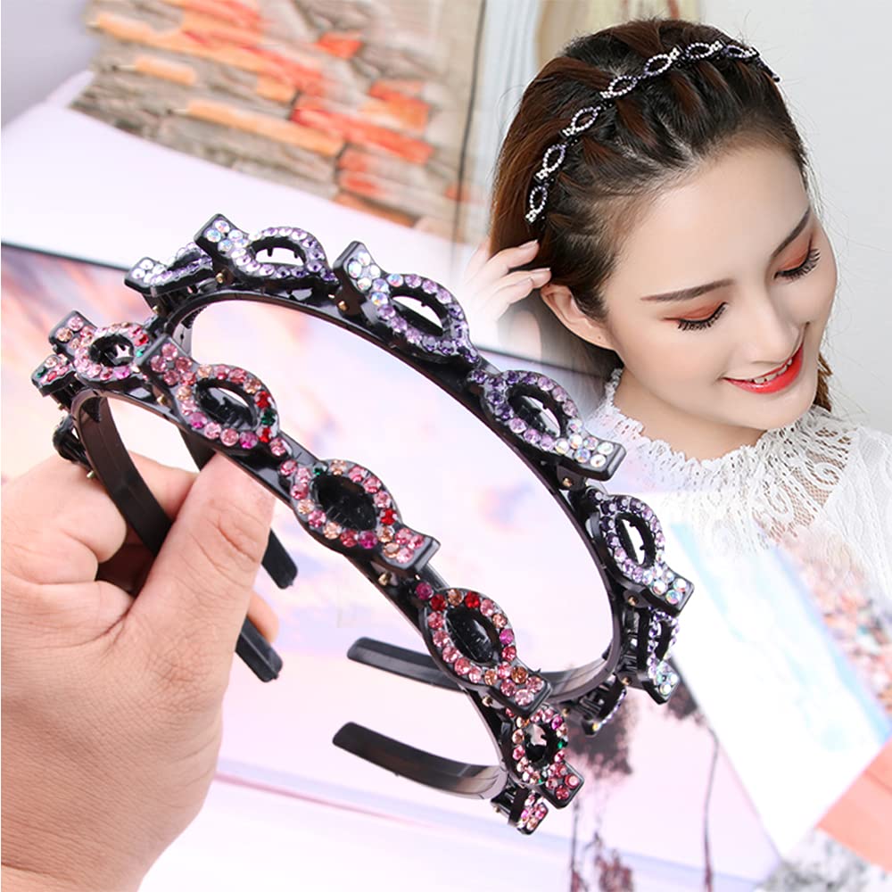 2pc Double Bangs Hairstyle Hairpin Headband 2023, Headband With Clips Attached, Fashion Hair Band Accessories for Women Lady Girls, Multi-layer Hollow Woven Headband
