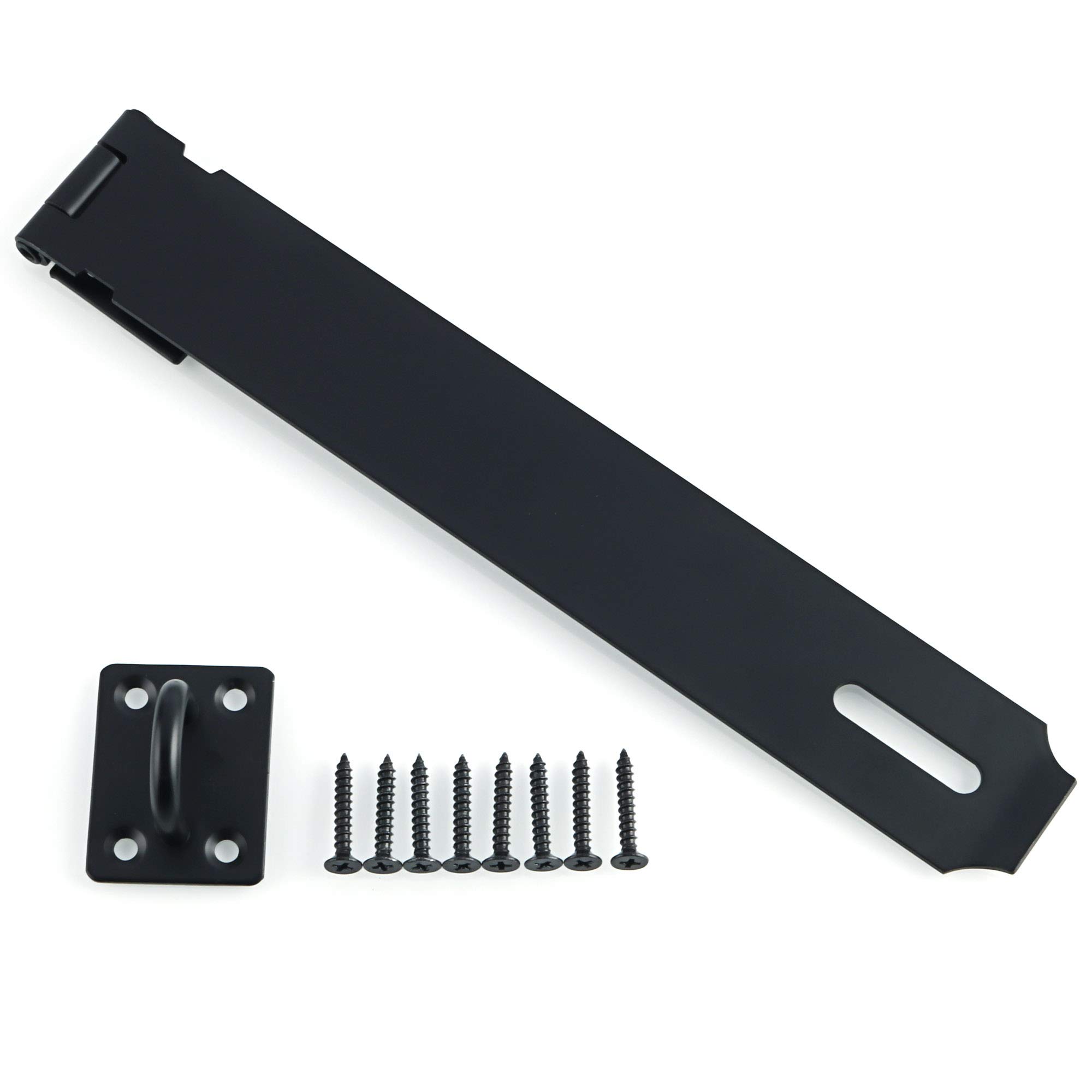 Photo 1 of Alise Door Locks Hasp Latch,10 Inch SUS 304 Stainless Steel Safety Packlock Clasp Hasp Lock Latch,with Fixing Screw for External Doors Window Cabinet Pet Cage, Black MS9B-10C