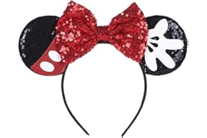 XINXIYAN Mouse Ears Headbands for Women Glitter Sequin Mouse Ears Bow Headband Birthday Party Princess Decoration (Red Black-Micky, one size)
