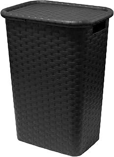 Multistore 2002 Wäschekorb Wäschebox in Flecht Rattan Optik 65 Liter - schwarz - Wäschetruhe Wäschekorb