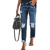 Sidefeel Women's Boyfriend Jeans Stretchy Ripped Distressed Zimbaplatinum Denim Pants Size 4-18